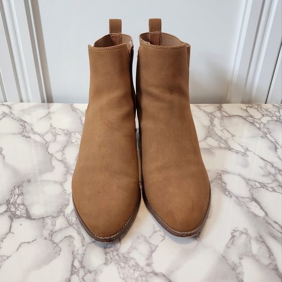 Coutgo Shoes - Womens Pointed Toe Booties with Block Heel, Side Zipper Elastic Ankle Size 11